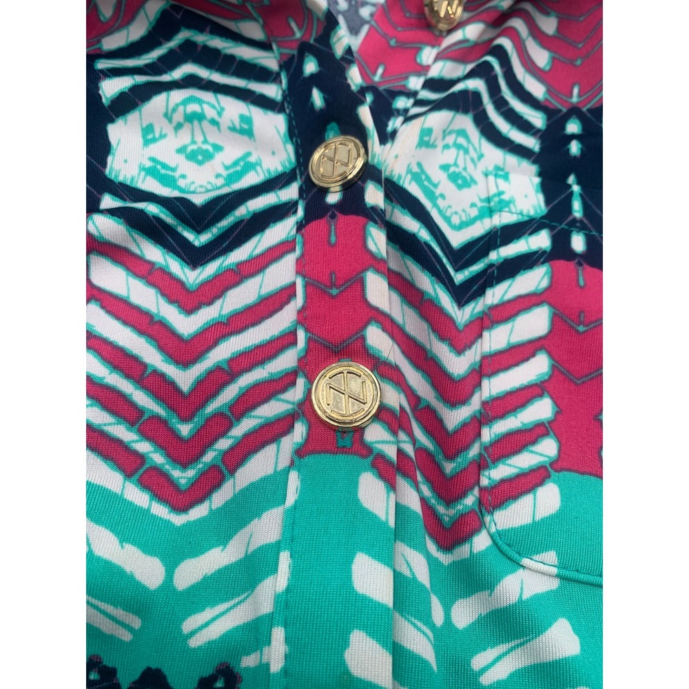 Tracy Negoshian Shift Dress Womens XS Pink Teal Geometric Chevron 3/4 Sleeve - Picture 4 of 7